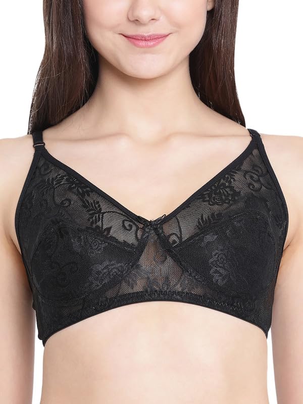 Image of Clovia Women's Lace Solid Non-Padded Full Cup Wire Free Bridal Bra in Black