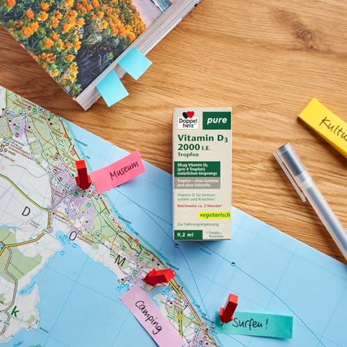 Doppelherz pure Vitamin D3 Tropfen – Vitamin D trägt zur normalen Funktion des Immunsystems bei – 9,2 ml