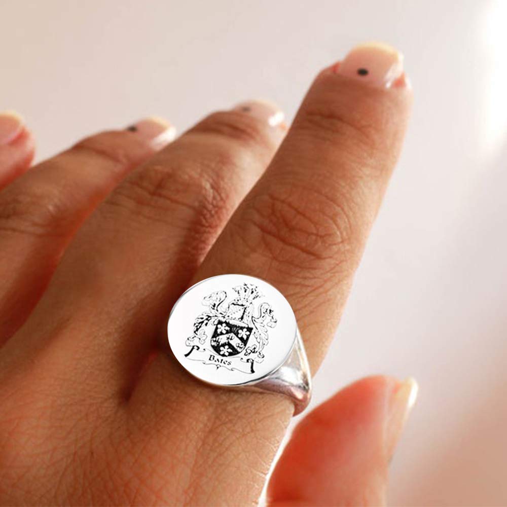 Anillo personalizado con el escudo de armas de la escuela o el escudo familiar para hombres y mujeres, plata de ley 925, imagen, texto y nombre personalizados, anillos de meñique para padres graduados