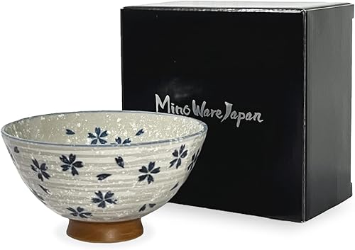 MINO WARE JAPAN Tazón de arroz de cerámica japonesa de estilo tradicional, apto para lavavajillas y microondas, fabricado en Japón (Koyuki Zakura,