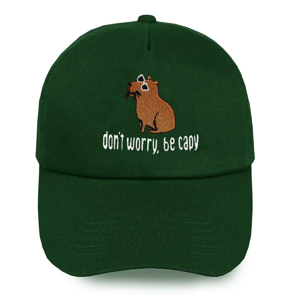 TeddyT's Capybara Don't Worry Be Capy Embroidered Baseball Cap Sun Hat (8-12 Years) (UK, Age, 8 Years, 12 Years, Dark Green)