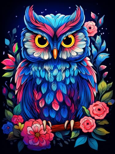 Kit de pintura por números ANSIWEIGO: olvida el estrés pintando este lienzo de búho de flores