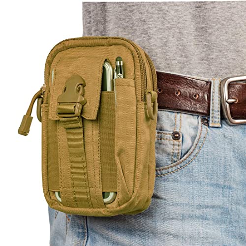 Homava Small Tactical Outdoor Sports Camping Hiking Pouch Wallet Phone Pockets Waist Bag with Belt,7 X 4.8. X 2.4 Inch, Brown