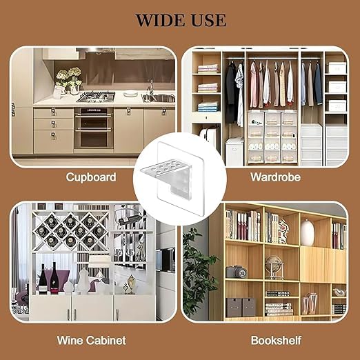 BLUE CRANE Wall Mounted, for Bookshelves and Storage Furniture, Shelf Adhesive Hook, L-Shaped Plate Mini Holder, Wall Hook Plastic Furniture Shelf Fixing Sticking Square (10) 3