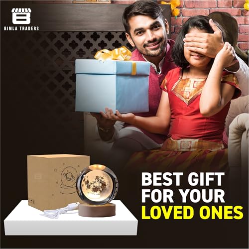 Image of 3D Moon Ball Night Lamp, Creative Engraved Table LED Light with Woodern Base for Home Office Decoration Birthday Gift