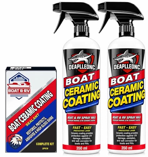Marine Ceramic Coating for Boats & RV - SiO2 Boat Wax Spray with UV Protection | Hydrophobic Spray-On Wipe-Off Ceramic Sealant & Boat Cleaner | High Gloss Water Beading Salt Resistant 2Pcs