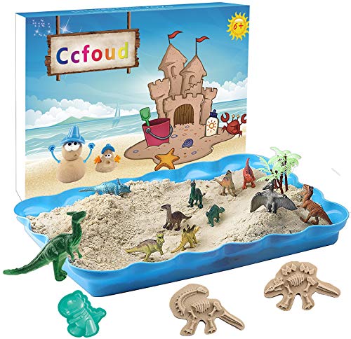 Ccfoud Speel zand Kit, Play Dinosaurus Sand Kit, spelen zand voor kinderen, 20 Vormmatrijzen, 12 Dino cijfers, 2 lbs Zand en Sand Tray
