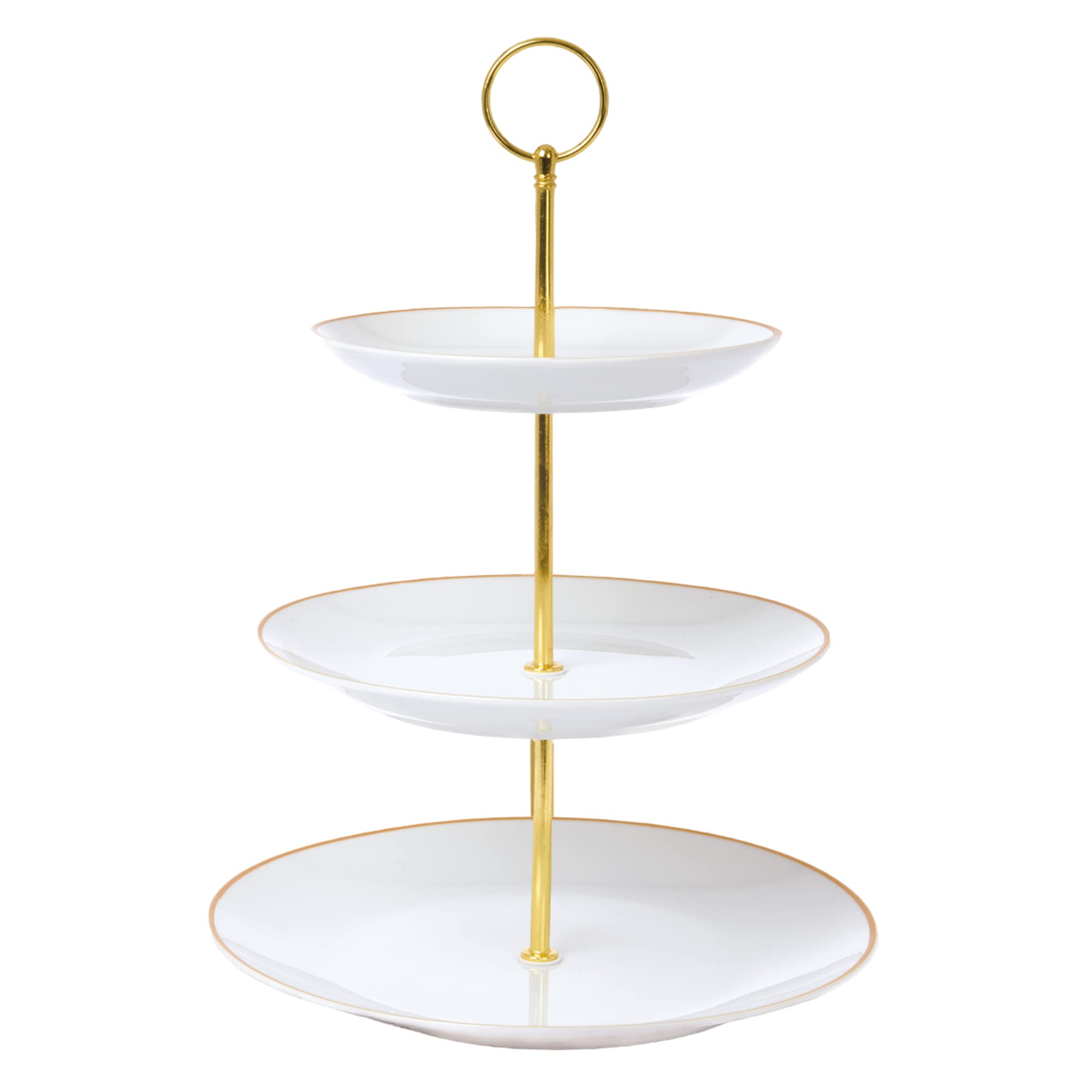 URBNLIVING 3 Tiers Cake Display Stand, Porcelain Round Reusable Cupcakes Fruit Dessert Afternoon Tea Plates With Carry Handle (Gold)
