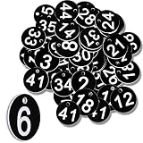 Clabby Étiquette de Numéro Noire 1-50 Jetons Numérotés en Plastique Numéro de Table en Plastique Étiquette Numérotée Porte-Clés avec Étiquette de Clé pour ID Vestiaire Bagage Sac Casier Dortoir