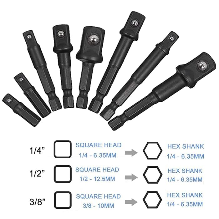 Image of AASONS 8Pcs 1 /4 inch 3 /8 inch 1 /2 inch Socket Adapter /Extension Set Impact Square Hex Shank For Drill CR-V Quick Change Nut Driver Socket Bit Set Adapters To Use With Drill Chucks Or Screw Impact Drivers