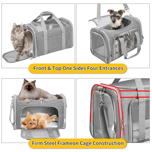Soft Sided Cat/Pet/Dog Carrier Bag,Portable Foldable Pets Travel Carriers For Cats/Dogs With Shoulder Strap & Removable Mat,Durable Puppy Basket of 16 lbs Airline Approved - Grey - Image 5