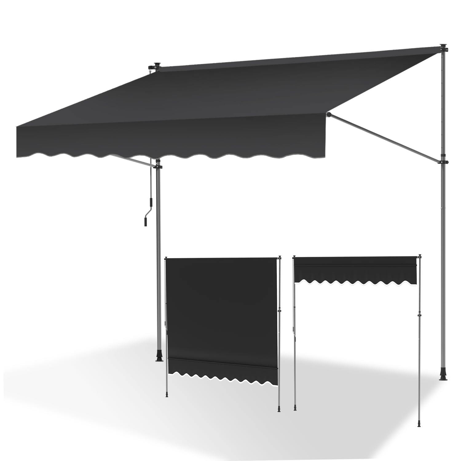 ISOISL Klemmmarkise 400 cm breit, Balkonmarkise mit Handkurbel, UV-beständig, Höhenverstellbar, Sonnenschutz und Wasserdicht Markise Balkon ohne Bohren für Balkon Terrasse Garten(Grau)
