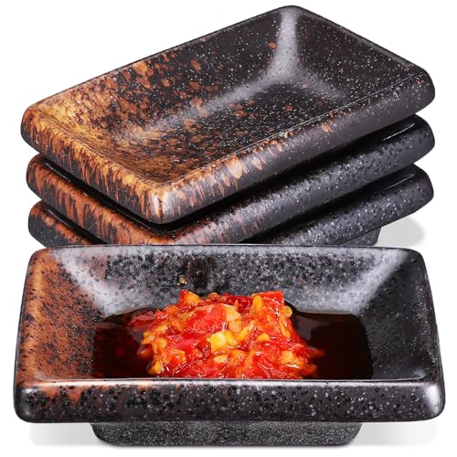 TOYANDONA 4 Pezzi Piattini Rettangolari in Ceramica Giapponese per Salse e Condimenti Ciotole Resistenti Macchie e Graffi per Salsa di Soia Senape e Olio per Uso Domestico e Ristoranti