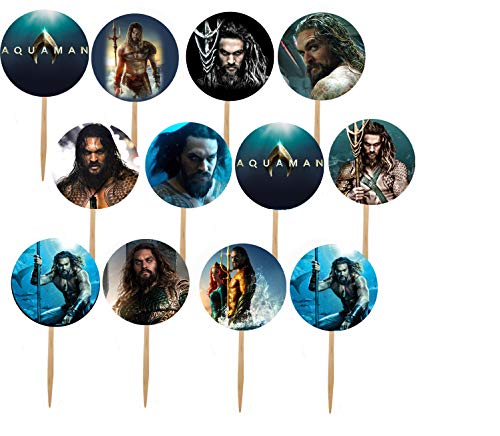 DJz Dealz Aquaman Cupcake Picks, Superhero DC Comics, Double-Sided Images Cake Topper - 12