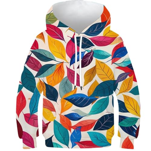 Sweat ado garçon confortable contre le froid style streetwear feuilles colorées