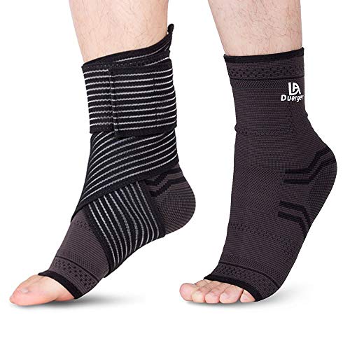 DUERGER Plantar Fasciitis Socks & Elastic Compression Bandage Wrap Set: Anti-Fatigue Medical Sock Sleeve/Heel Arch Support Socks for Cramps Relief, Compression Foot Sleeves to Prevent All Foot Pain