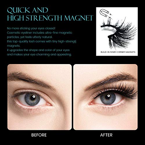 Magnetic Eyelashes, Magnetic Eyeliner and Lashes Kit with 2 Tubes Of Eyeliner, 3 Styles Magnetic Lashes, Reusable Silk False Magnetic Eyelashes, No Glue Needed, Easier To Use