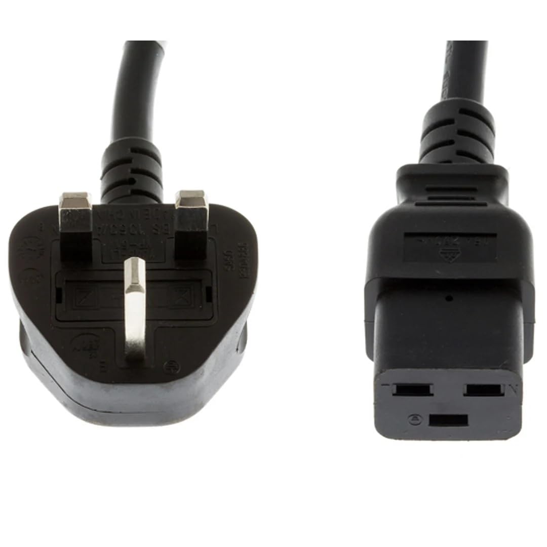 DKURVE 5 Meters C19 Power Cable UK Mains Plug To IEC 320 C19 14AWG Extension Cord Leads; Black; Heavy Duty 2.5mm 14AWG
