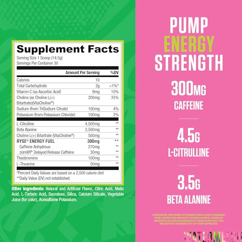 Image of RYSE Loaded Pre Workout Powder - Sour Punch Watermelon - Daily Pre-Workout for Men & Women with 300mg Caffeine, Beta Alanine, and Citrulline for Pump, Focus, and Energy - 30 Servings