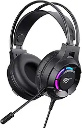 Havit Headphone Fone de Ouvido H2049d Black, Gamer, com Microfone, Iluminação RGB, Falante 50mm, Plug 3,5 mm, Preto