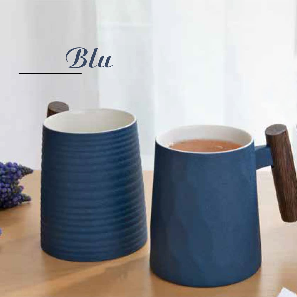 TeaLogic Teebecher Blu 2er Becher Set - Tasse mit Rosenholzgriff - Teetasse - Fine Bone China (2x 0,32ml)