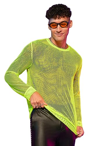 WDIRARA Men's Mesh Sheer Long Sleeve Sweatshirts Solid Clubwear See Through Pullovers