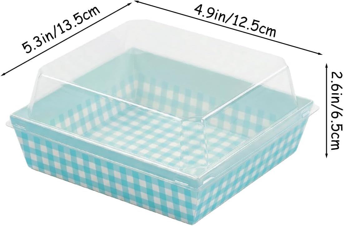 Cake Boxes with Lids & Tie Rope, 100 Pack Charcuterie Boxes, Dessert Boxes, Pastry Boxes, Cupcake Boxes, Paper Food Containers for Take Out, Parties, Picnics & Afternoon Treats (Blue Grid)