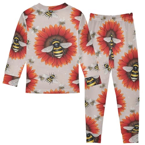Pajama Sets Long Sleeve Bee and Flower Pattern Soft Comfy Sleepwear 2 Piece PJS 3-8T3