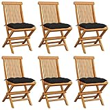 YNGBHFNOP 6 Pack Folding Teak Wood Garden Chairs with Black Cushions,...