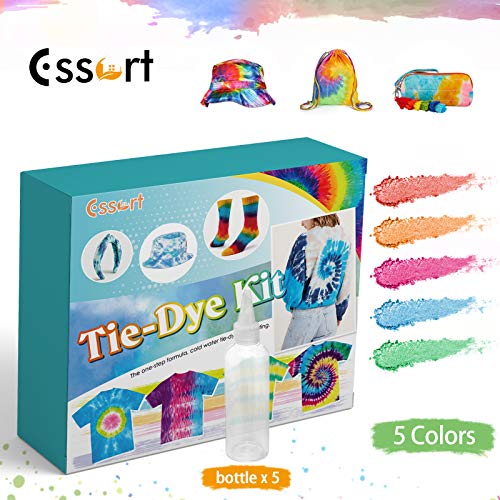 ESSORT Tie-Dye Kit 5 Colors One-Step Shirt Fabric Dye Textile Shirts Paints with Tablecloths for Women, Kids, Men, Tie Dye Designs Clothing for Family Friends Groups Party Supplies