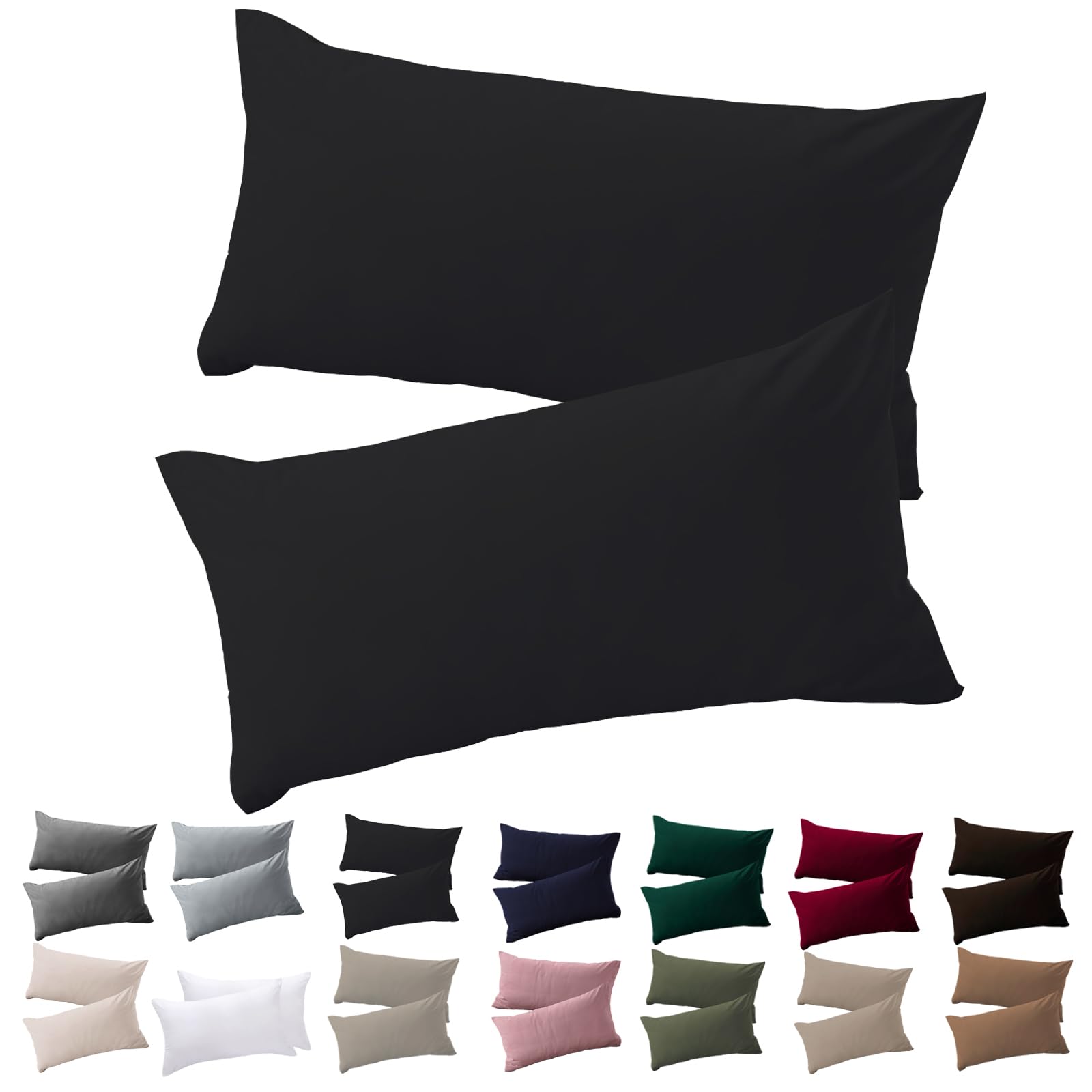 Soifox Cushion Cover 50 x 70 cm, Set of 2 - Pillowcase 50 x 70 cm, Black, 100% Microfibre, Non-Iron and Wrinkle Free with Zip — image 1