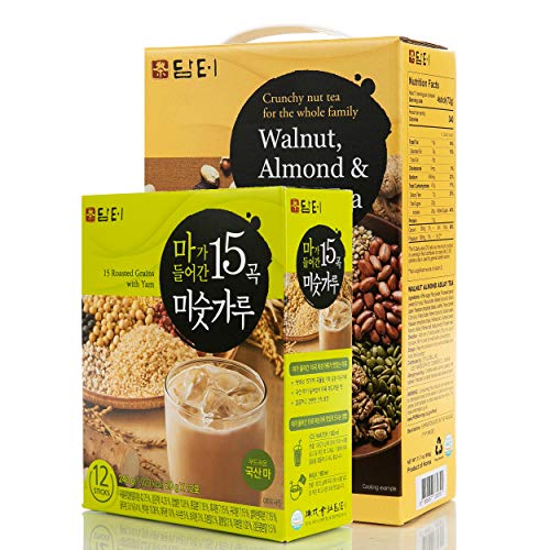 Damtuh Breakfast Meal Replacement Energy Drink Set, Walnut Almond Adlay Tea 50 Sticks + Roast Grain With Yam Powder Tea 12 Sticks #TOP7