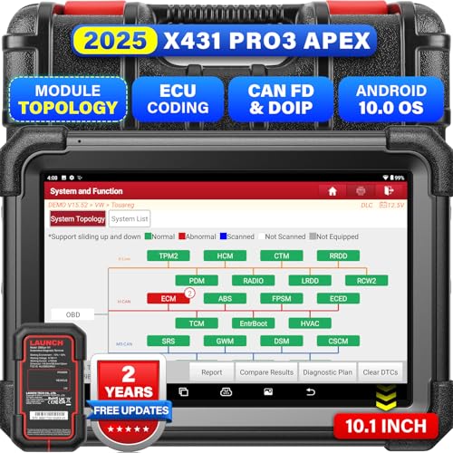 LAUNCH X431 PRO3 APEX OBD2 Scanner 2025 Upgraded Screen Wireless Diagnostic Tool with DBScar VII,OEM Topology Mapping,Online Coding,CANFD DoIP, 55+ Services,AutoAuth FCA SGW,10.1 Inch
