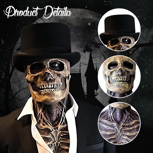 Halloween Skull Mask,Scary Full Head Horror Mask with Movable Jaw, Scary Realistic Latex Helmet Cosplay Party Props3