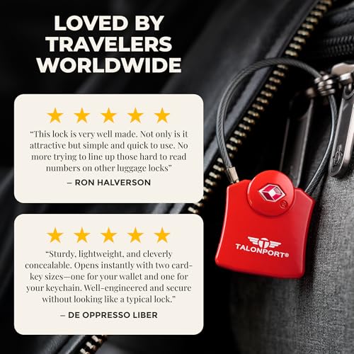 Image of Keyless TSA Approved Suitcase Luggage Locks, Red 4-Pack | No Combination to Remember, Durable Zinc Alloy Build, Free Lifetime Card-Key Replacements, Secures Bags, Lockers & Gym