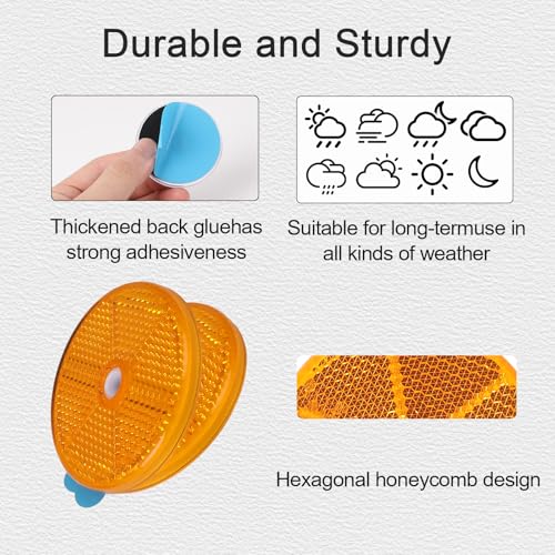 Image of 10 Pack Yellow Self Adhesive and Screw on Round Reflectors, DOT SAE Approval Road Safety Gate Posts Rear Reflectors for Mailboxes Driveway Trailer Caravan Tunnels Truck Tractor Boat Lorry