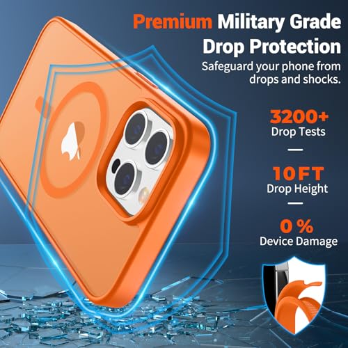 Image of SUPFINE Magnetic for iPhone 14 Pro Max Case with Screen Protector (Compatible with MagSafe) (Military Grade Drop Protection) Translucent Matte Shockproof Phone Cover,Starry Orange