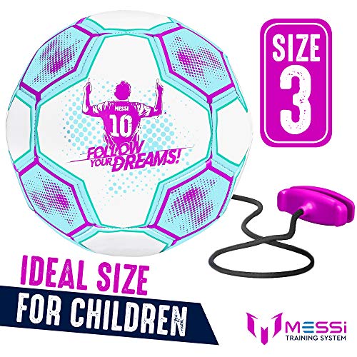 Kids Training Soccer Ball - Size 3 Youth Smart Football With Tether For Juggling, Foot Control, Kicking Practice - Adjustable Cord - Outdoor Soccer Equipment (Pink) #TOP1