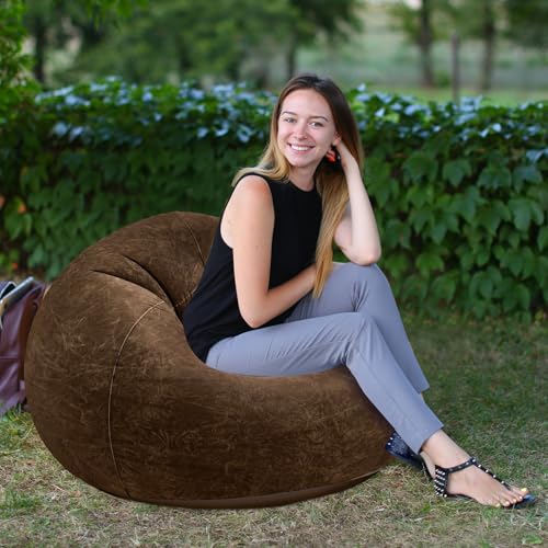 Image of Realspring Inflatable Bean Bag Chairs Outdoor Blow up Camping Chairs Inflatable Lazy Sofa Folding Portable Bean Bag Loungers Couch for Movie Night(Dark Coffee,2 Pcs)