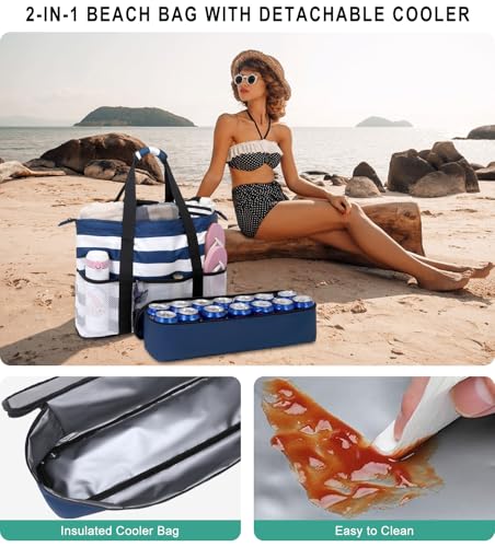 DSIUE Beach Bags with Cooler - Waterproof Sandproof Tote for Women - Large Pool Gym Travel Bag2