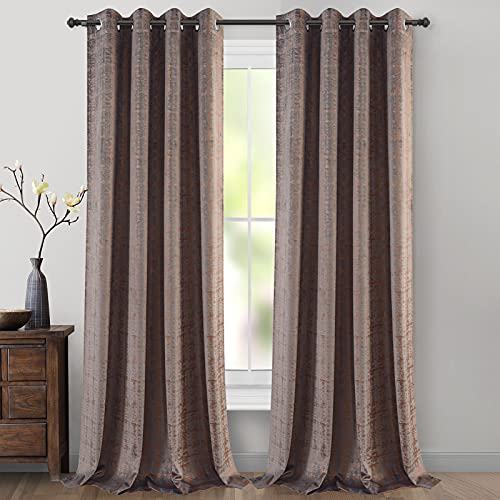 Lucky Rain Metallic Print Curtains for Bedroom Velvet Window Curtain Panels Thermal Insulated Drapes for Living Room, 2Panels of 52''x84''
