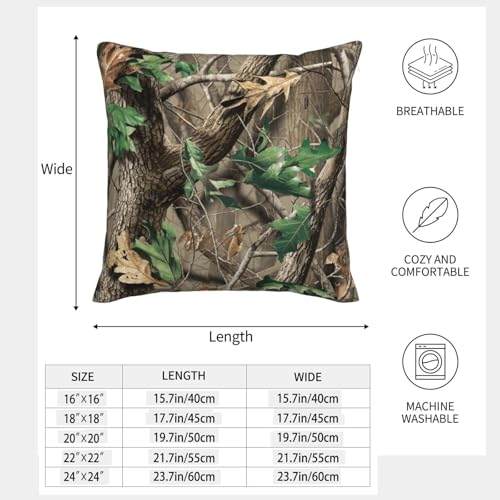 Housse de coussin aspect lin camouflage vert pour déco salon chalet
