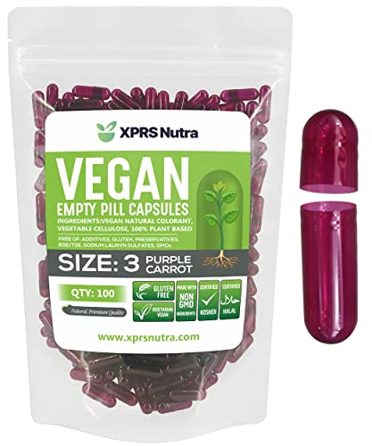 Image of XPRS Nutra Size 3 Empty Capsules - 100 Count Empty Vegan - Vegetarian Empty Pills - DIY Vegetable Capsule Filling - Veggie Pill Caps (Purple Carrot)