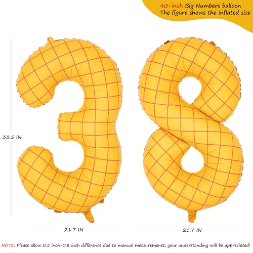 Image of 40 inch Large Number Balloon 38 Toy Inspired Story Yellow Birthday Balloon | Western Rodeo Party Supplies Boy Girl Story Anniversary Kids Birthday Party Cowboy Farm Themed Baby Welcome Decorations