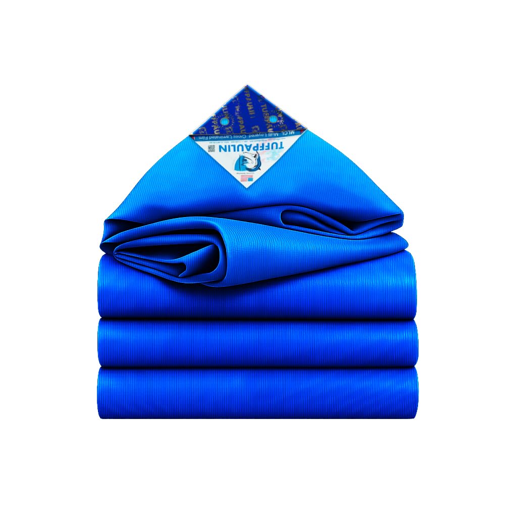 TUFFPAULIN 36FT X 24FT 150 GSM Blue Heavy Duty Tarpaulin Tirpal Tadpatri Tharpai Thadika, Extra Strong, Eyelets, UV Resistant, 100% Waterproof Virgin, 6 Layer MLCL 3D Rib Technology-1 No.-image-19