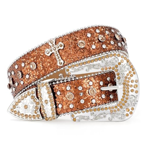 Image of Sparkly Rhinestone Diamond Sequin Studded Belt for Men & Women - Western Cowgirl Cowboy Style