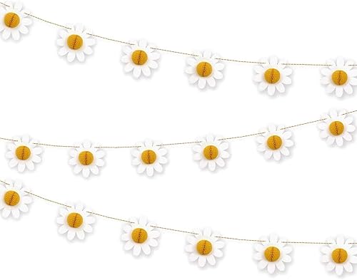 Groovy - Guirnalda de margaritas amarillas y blancas de cumpleaños, 6 pies, 1 unidad, decoración de fiesta para celebraciones y eventos