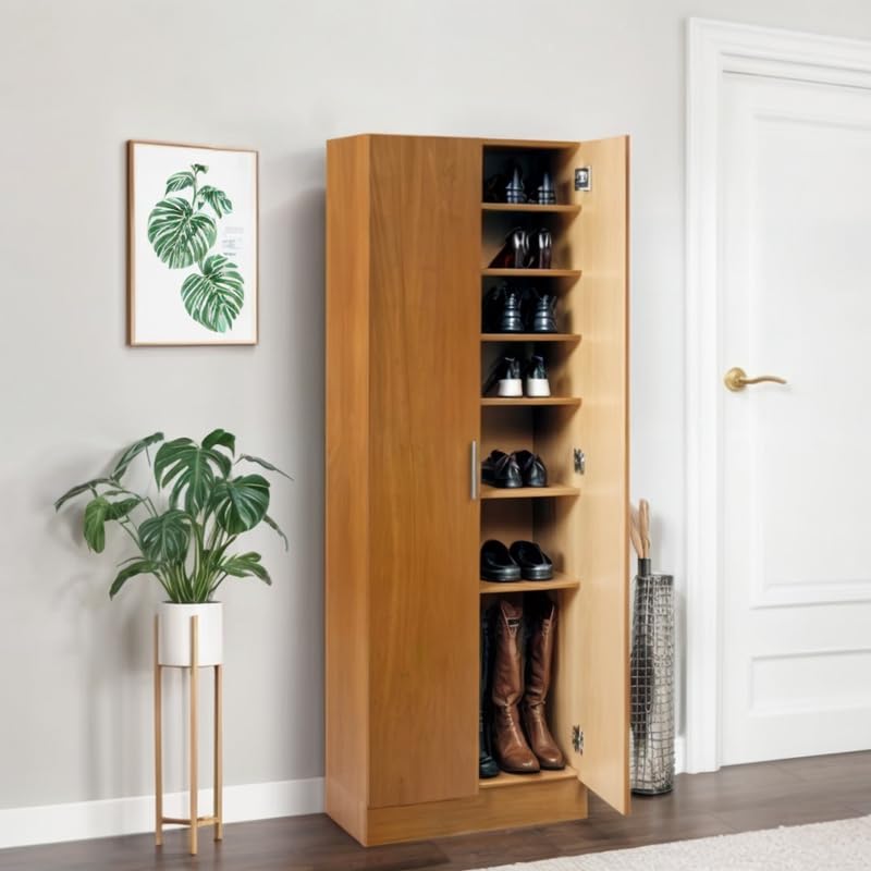Buyqualia Armario Zapatero Blanco de Gran Capacidad – 171x60x35 cm – Diseño Vertical y Compacto (Cerezo)
