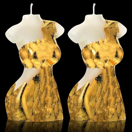 Nuanchu 2 Pcs Female Shaped Soy Wax Scented Candle Woman Bust Candle Handmade Scented Decorative with Gold Foil for Christmas Party Gifts Bedroom Bathroom Wedding Decor(Aesthetic,White)