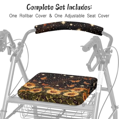 Image of Soft Walker Backrest and Seat Covers, Sunflower Universal Adjustable Rollator Seat Covers, Accessories for Seniors with Seat Cover